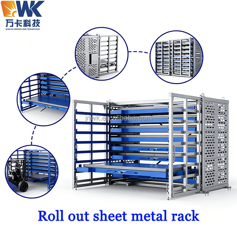 High-Capacity Vertical Sheet Metal Rack | Forklift-Compatible Roll-Out Tray System