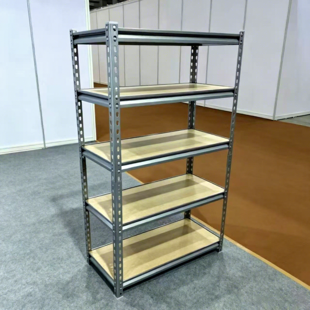 5 Tier Boltless Shelving Unit 150kg Per Layer Black Metal Storage Rack With MDF Board For Garage Warehouse