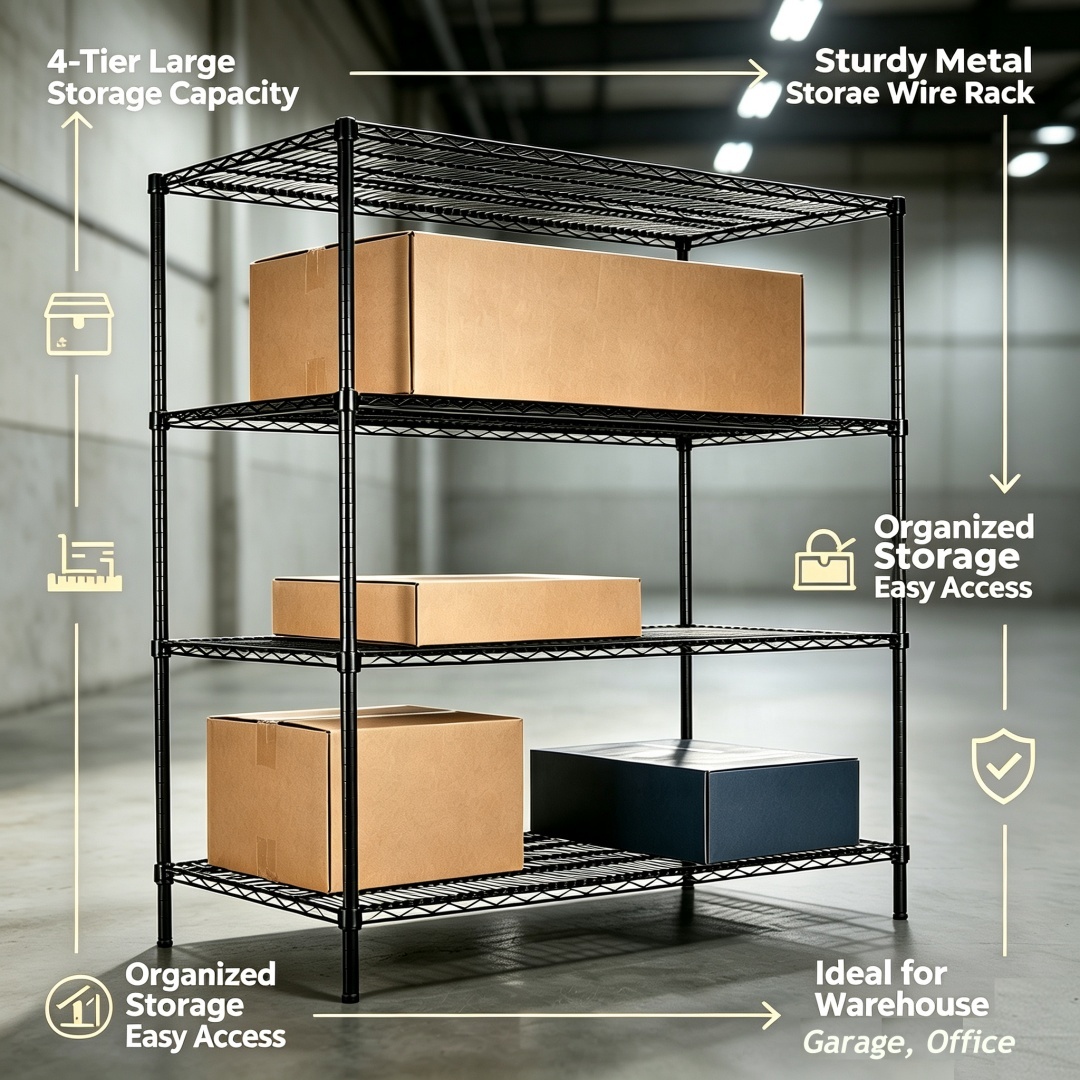 4 Layer Rack NSF Approved 800lbs Heavy Loading Capacity Warehouse Storage Steel Metal Racking Shelf