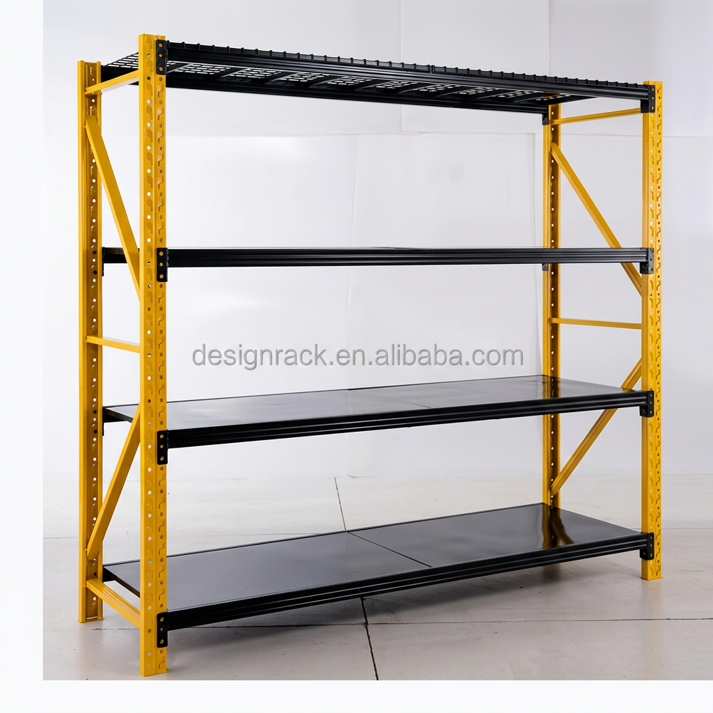 Easily Assemble Garage Storage Racks 4 Layers Long Span Shelving Rack Set