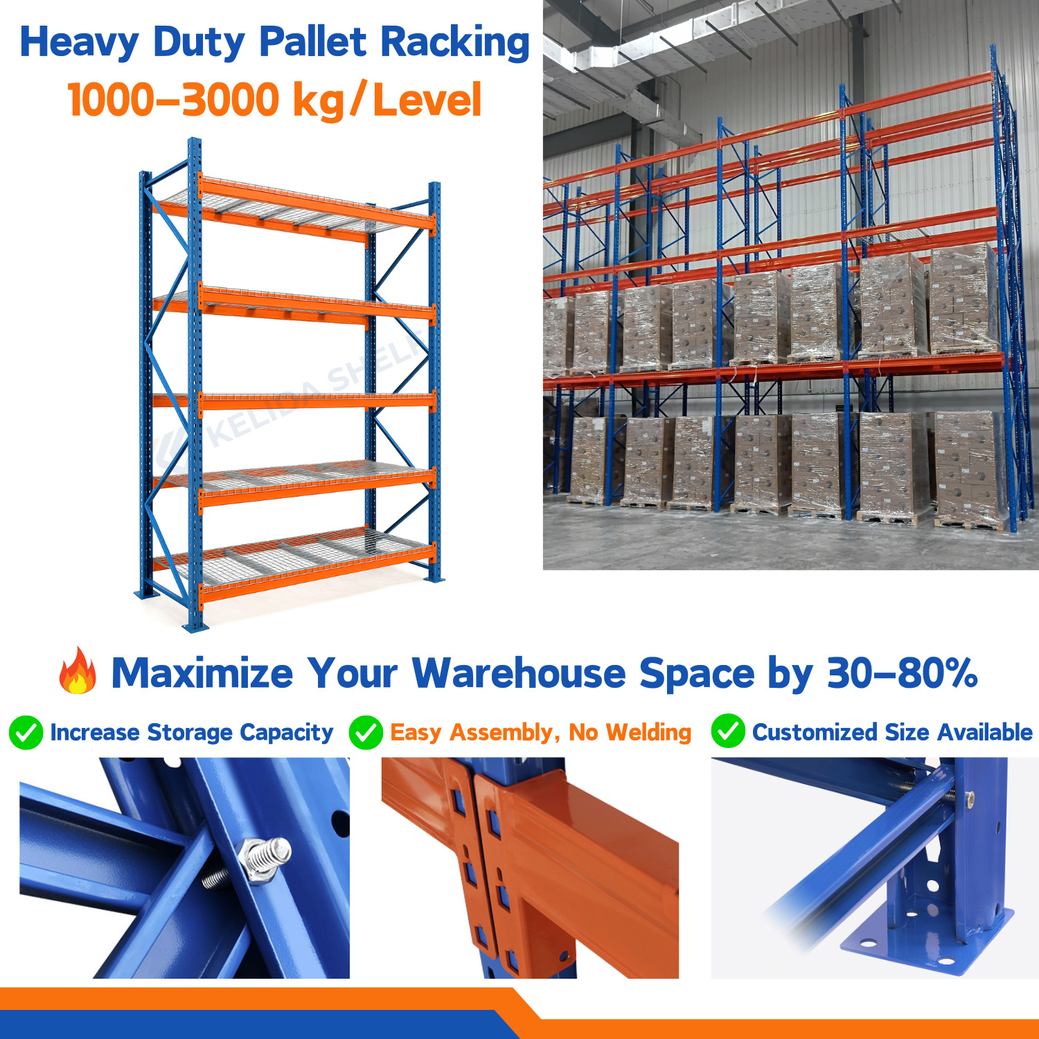 Foshan Factory Double Deep Pallet Racking Warehouse Storage System Heavy Duty Large Capacity Steel Industrial Warehouse Racks