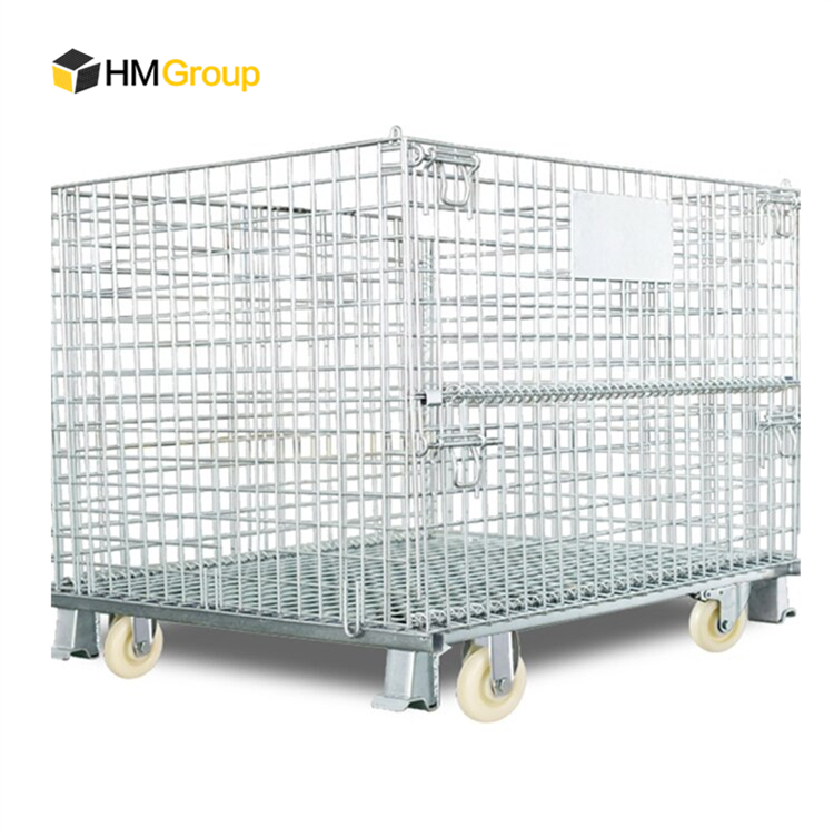 Factory Direct Sales Warehouse Heavy Duty Storage Mild Steel Stackable Wire Mesh Pallet Cage With Wheels