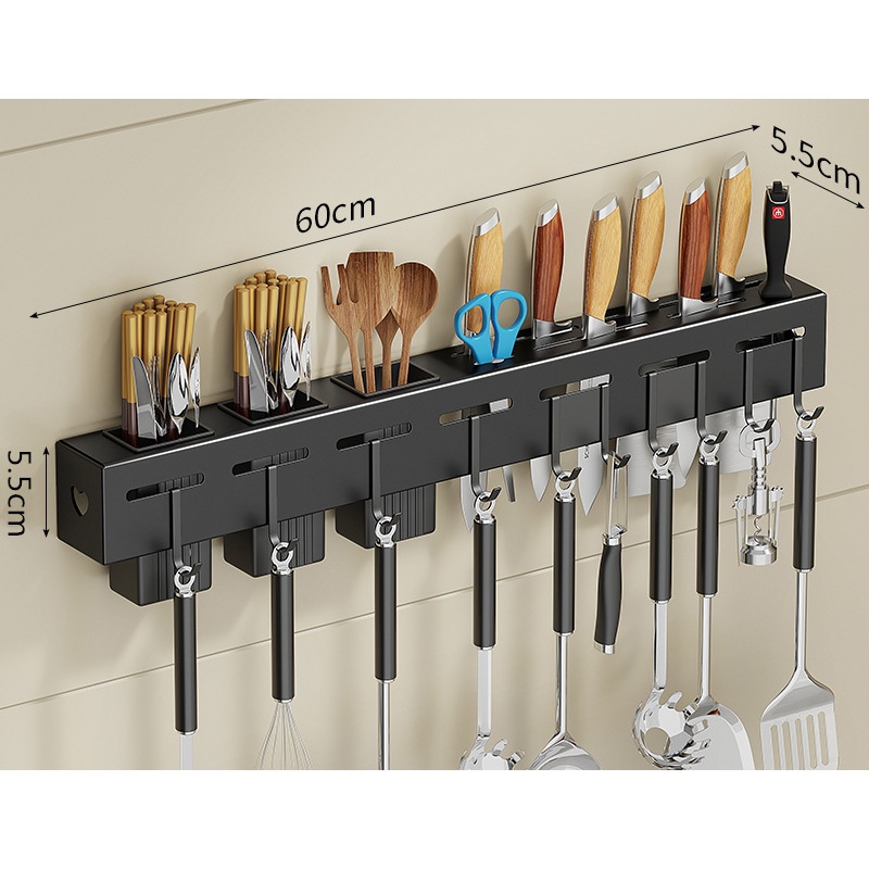 Wall Mounted Knife Holder Tool Storage Racks Shelving Units Tableware Shelf Kitchen Utensils Holder Rack with Towel Hanger