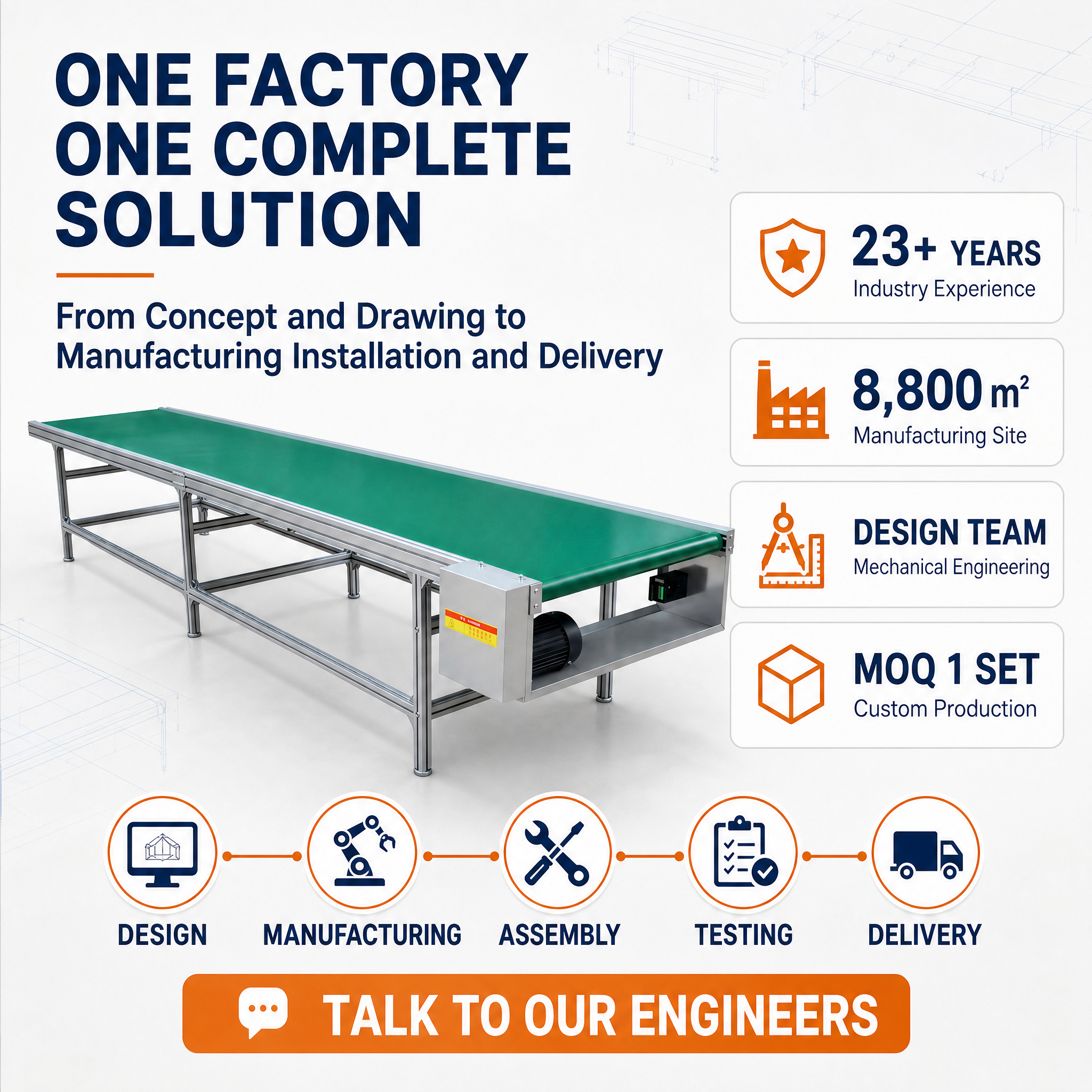 Automation Equipment Integration Material Flow Using Aluminum Alloy Frame PU Belt Conveyor And Food Packaging Conveyor