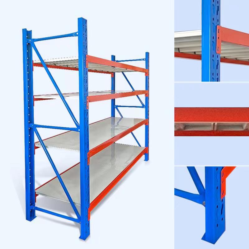 Adjustable Steel Warehouse Shelf, 4 Levels, Boltless Type, 500kg Per Tier Industrial Stack Rack