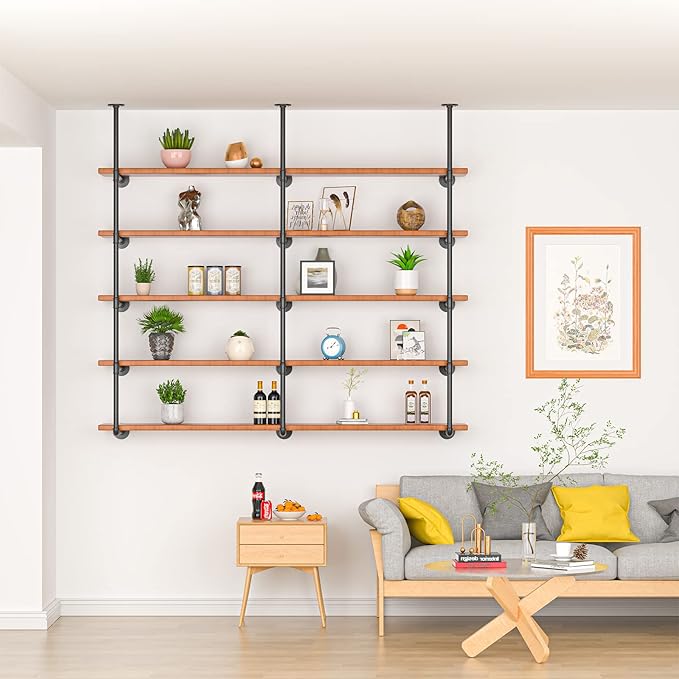 Industrial Iron Pipe Shelving Brackets, Farmhouse Wall Mounted DIY Pipe Shelves For Kitchen,Living Room Decor And Bar Shelving