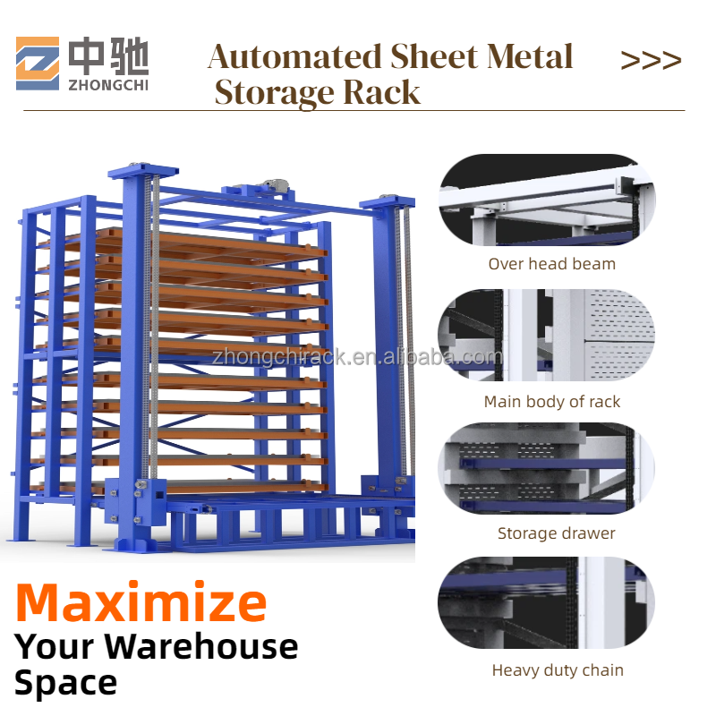 Intelligent Automated Warehouse System Steel Sheet Metal Storage Rack 8-Layer Heavy Duty Corrosion Protection High Load Capacity