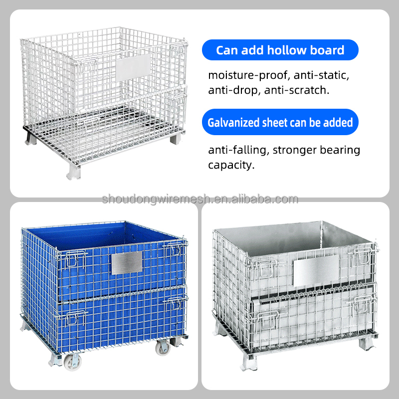 Heavy Duty Foldable Lockable Stackable Wire Mesh Warehouse Transport Metal Storage Bulk Pallet Cage