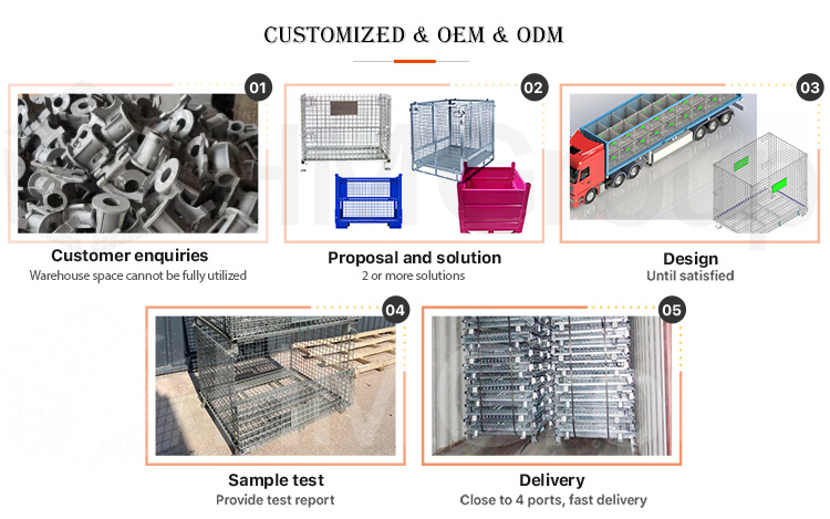 Factory Direct Sales Warehouse Heavy Duty Storage Mild Steel Stackable Wire Mesh Pallet Cage With Wheels