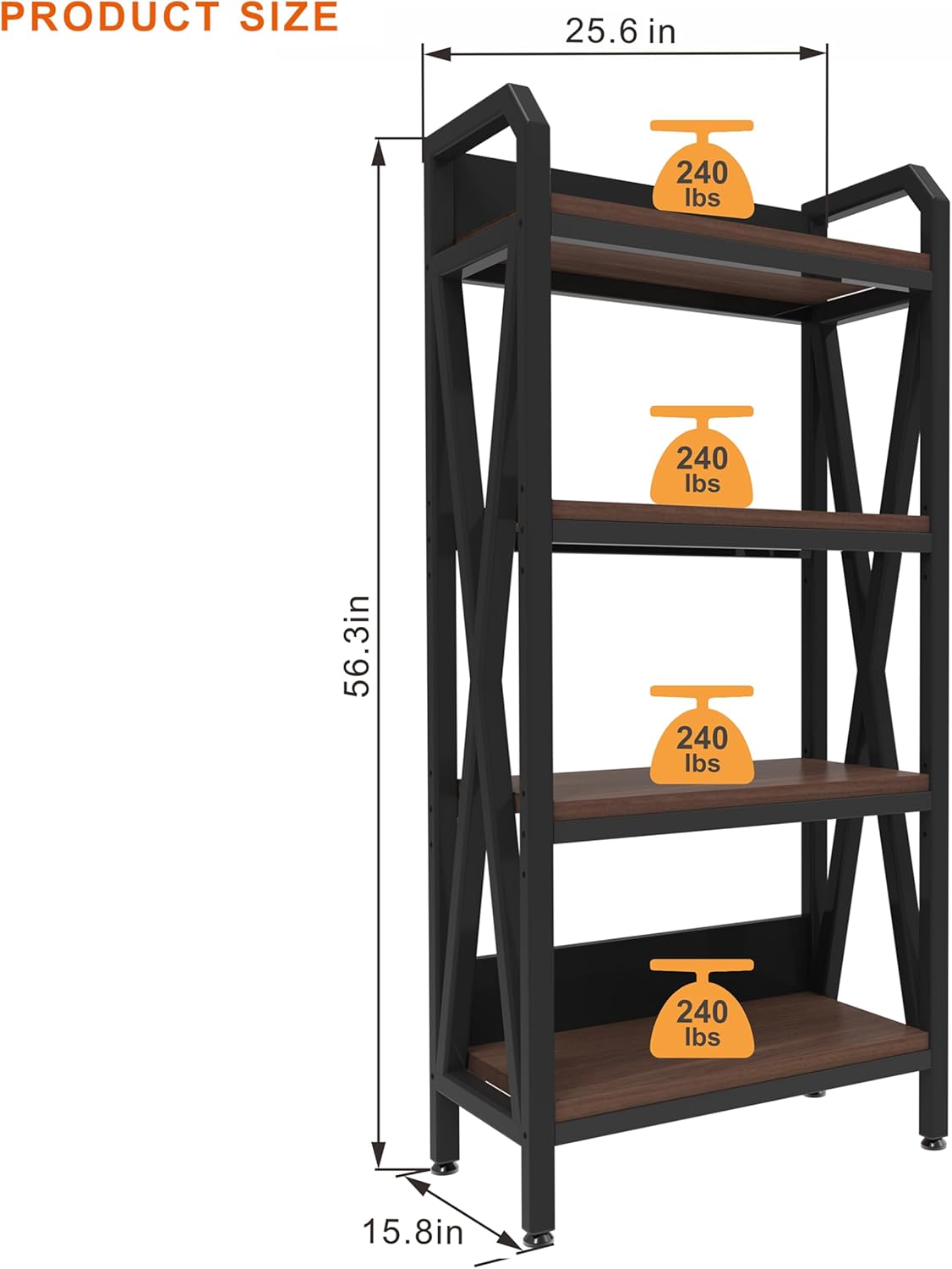 4 Tier Heavy-Duty 55\" Tall Metal Storage Shelves 27.6\" Wide Bakers Rack for Warehouse Tools Room Excellent Storage Cages