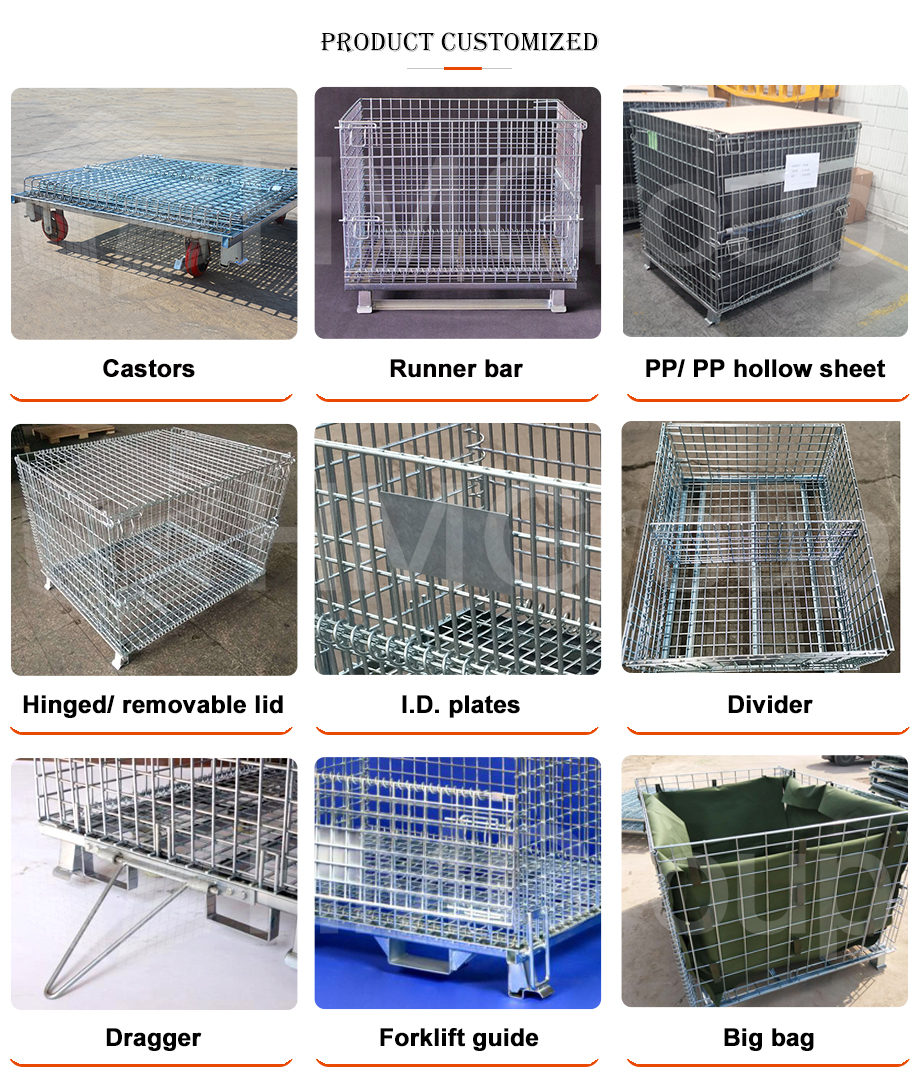Factory Direct Sales Warehouse Heavy Duty Storage Mild Steel Stackable Wire Mesh Pallet Cage With Wheels