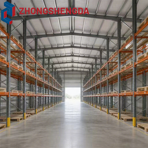 High Bay Galvanized Steel Structure Workshop Warehouse Interior Multi Tier Pallet Racking Central Aisle Prefab 3PL Fulfillment