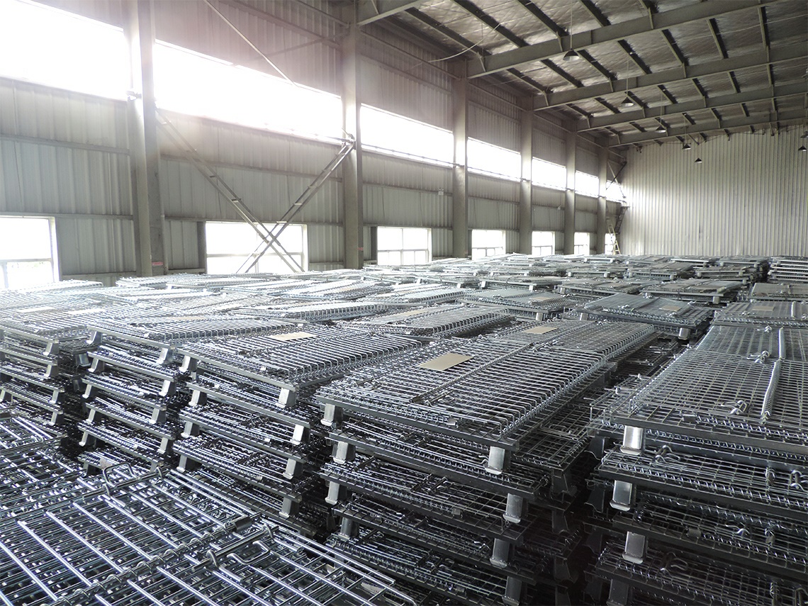 Galvanized Coated Wire Mesh Stacking Pallet Warehouse Foldable Wire Container