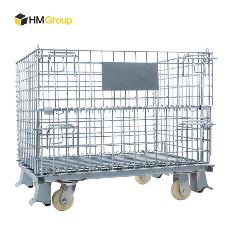 Factory Direct Sales Warehouse Heavy Duty Storage Mild Steel Stackable Wire Mesh Pallet Cage With Wheels