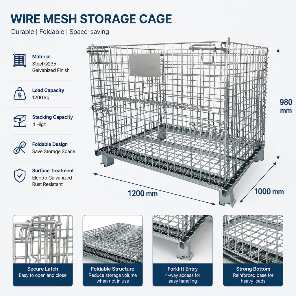 OEM ODM Metal Wire Mesh Cage Heavy Duty Stackable Pallet Bin Factory Direct Supply Logistics Storage Cage