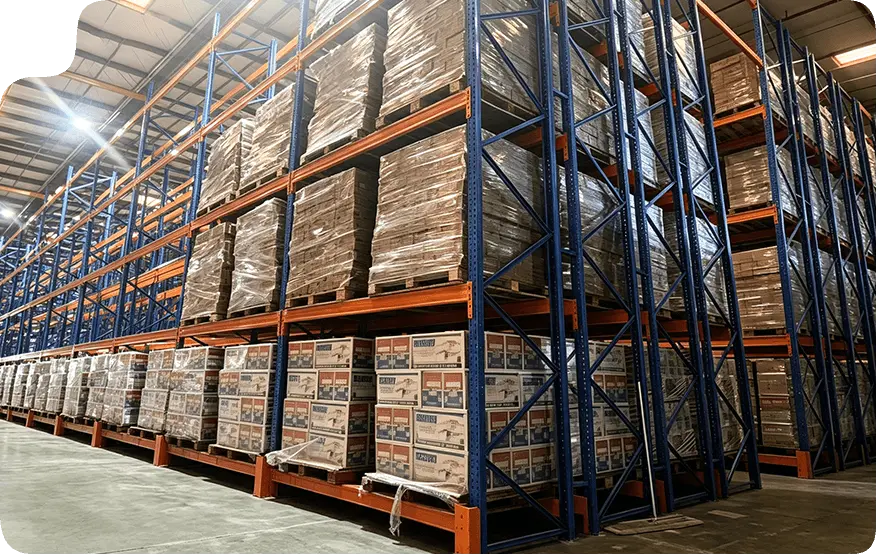 Food and beverage distribution warehouse racking