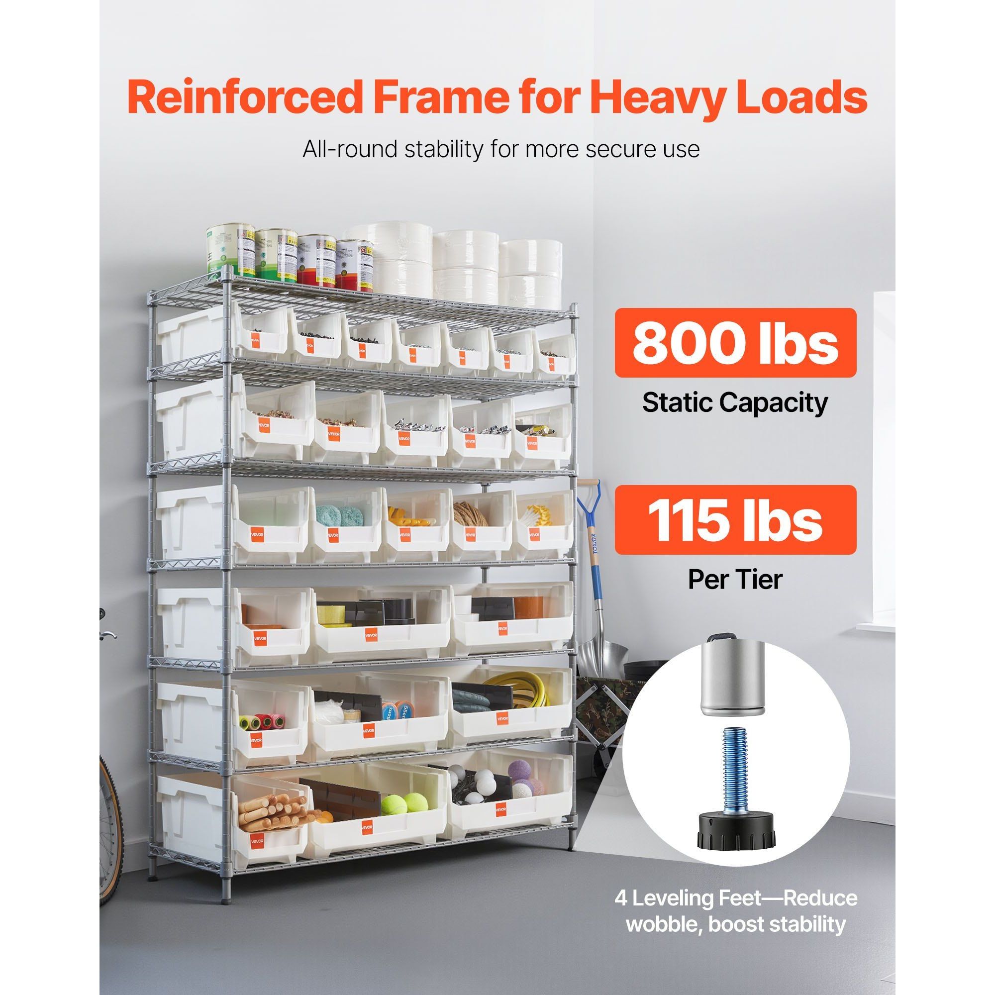 26 Organizer 7-Tier Rolling Bin Storage Rack Steel Wire Shelving System Wheels Mobile Tool Organizer for Garage Classroom