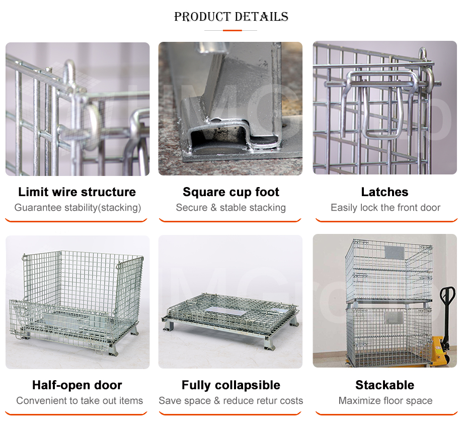 Factory Direct Sales Warehouse Heavy Duty Storage Mild Steel Stackable Wire Mesh Pallet Cage With Wheels