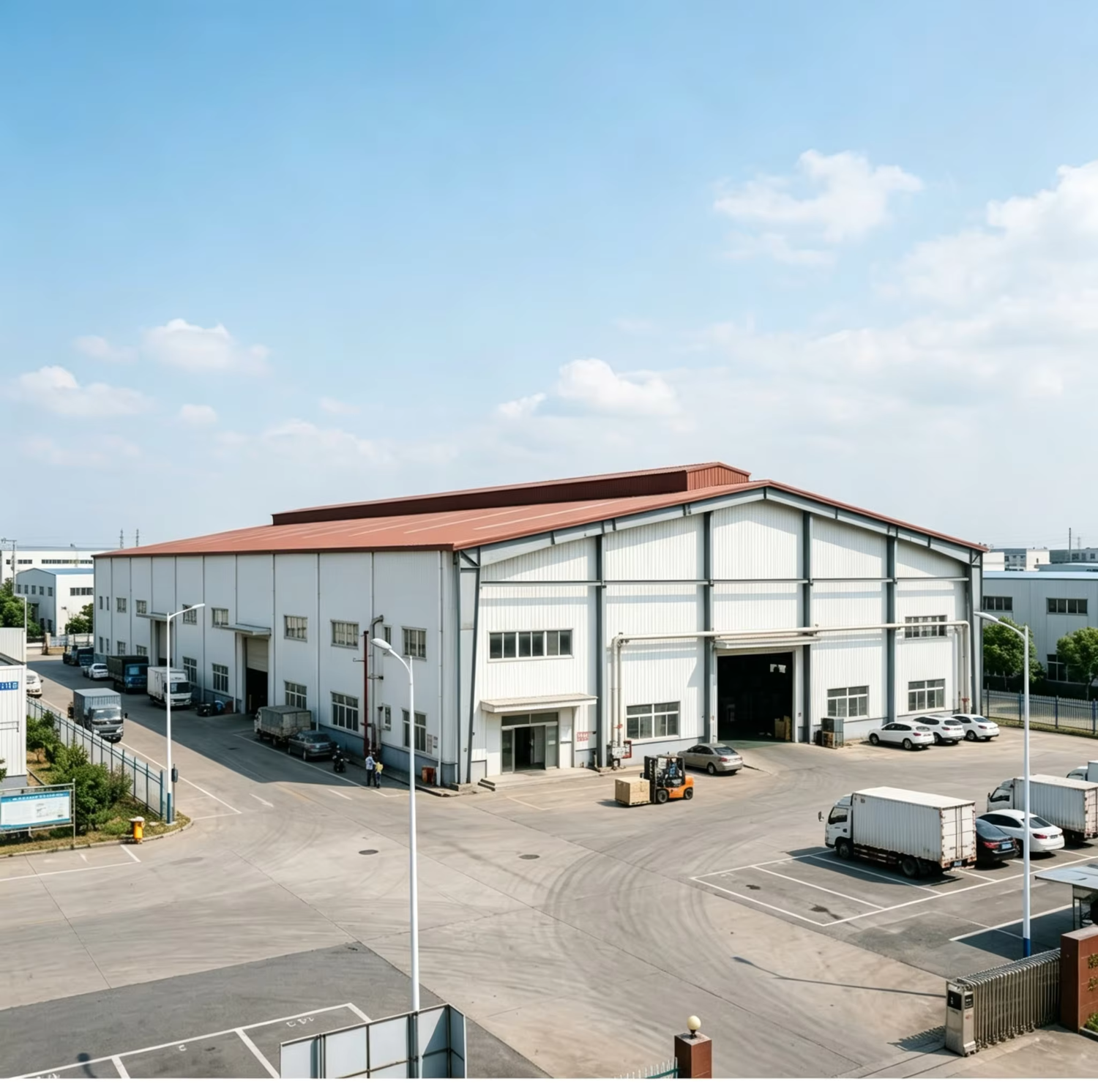 High Bay Galvanized Steel Structure Workshop Warehouse Interior Multi Tier Pallet Racking Central Aisle Prefab 3PL Fulfillment