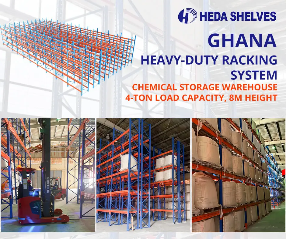 Heavy-duty racking system for chemical storage