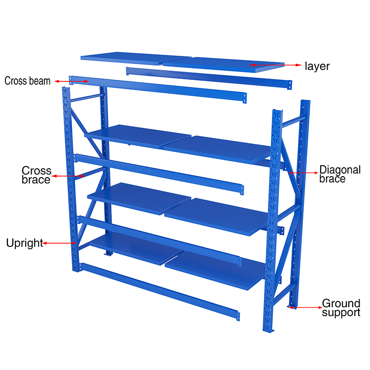 HUAWU 200kg Per Layer Boltless Shelving System 4 Shelf Steel Q235 Light Duty Warehouse Storage Rack HD036