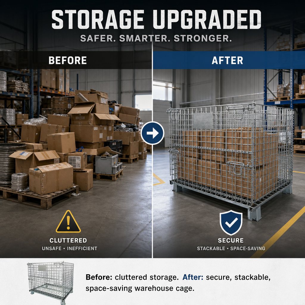 OEM ODM Metal Wire Mesh Cage Heavy Duty Stackable Pallet Bin Factory Direct Supply Logistics Storage Cage