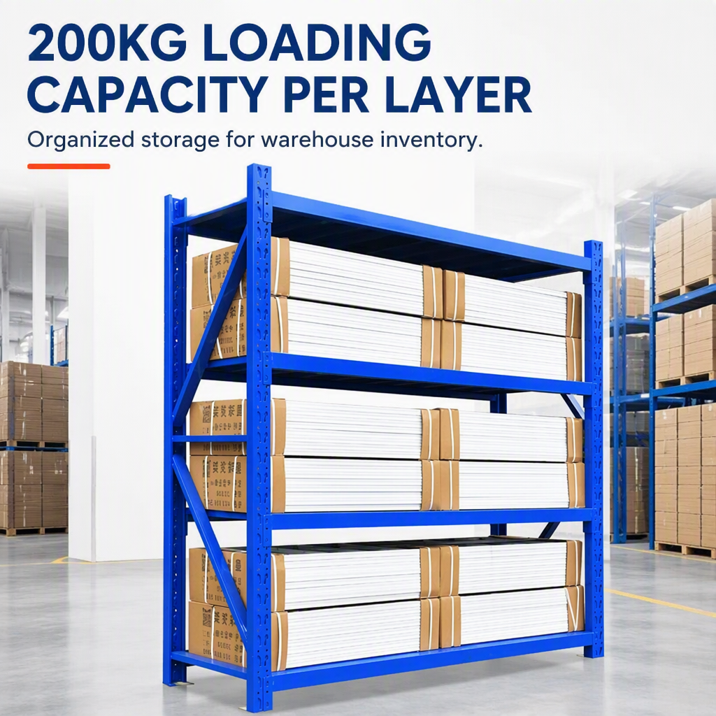 HUAWU Steel Boltless Shelving Rack 2000x600x2000mm 4-Layer 200kg Per Layer Medium Duty Industrial Storage System