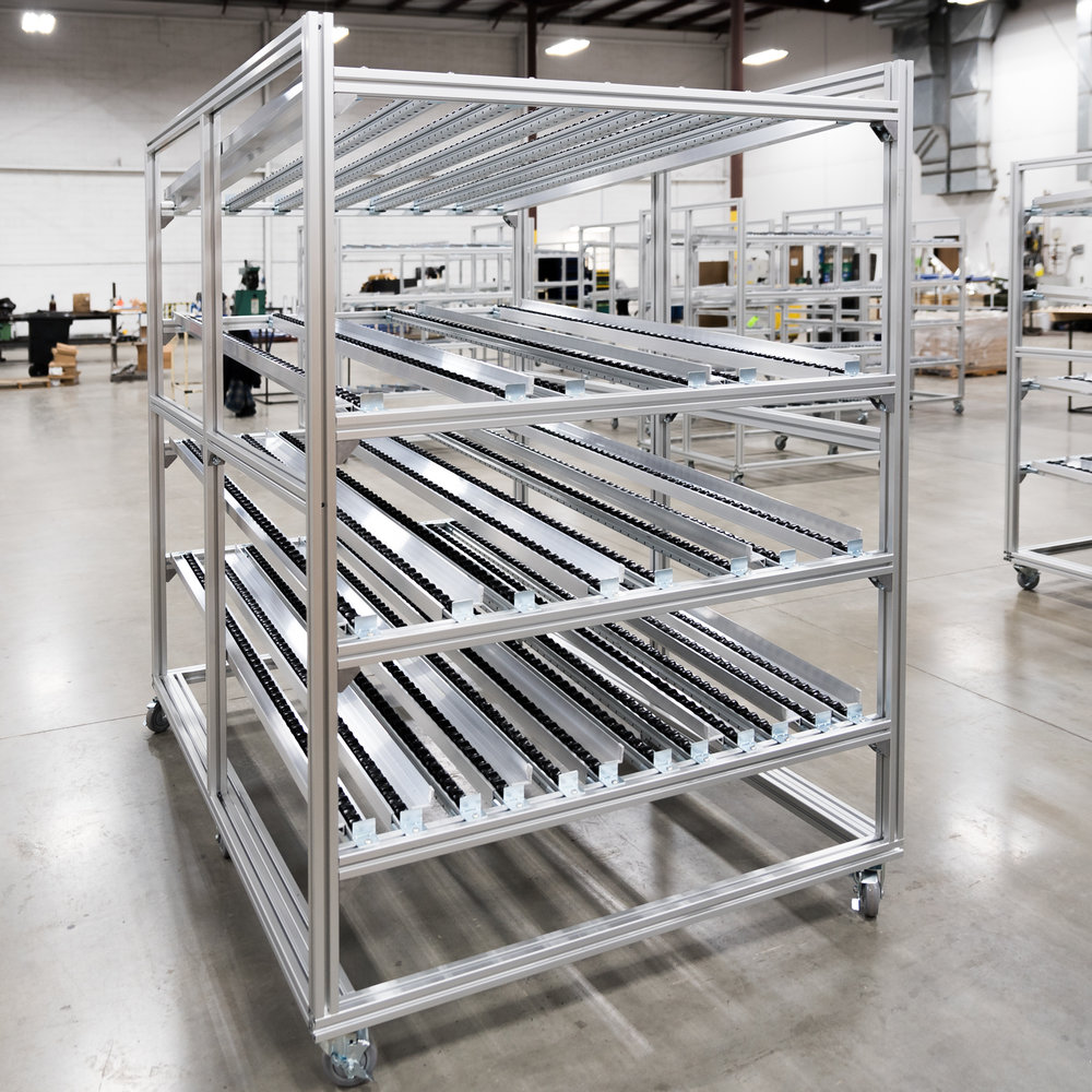 Customization Industrial Heavy Duty Adjustable Sliding Carbon Steel White/Black Gravity Flow Pipe Racks Wheels for Warehouse