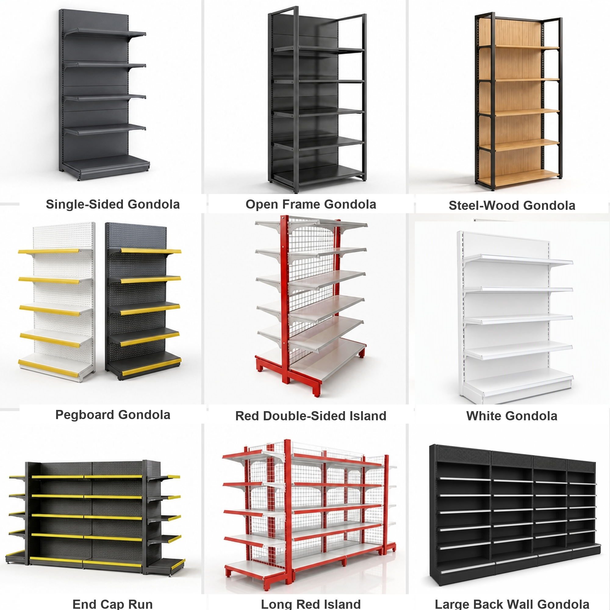 Single Sided Combination Wall Shelving 5 Tier Steel Display Rack with Adjustable Shelves for Supermarket Retail Store