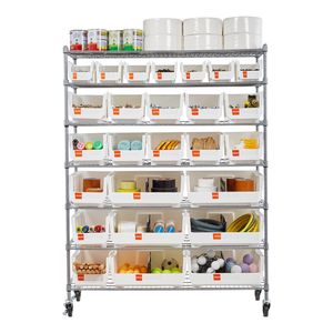 7-Tier Rolling Bin Storage Rack Shelving System