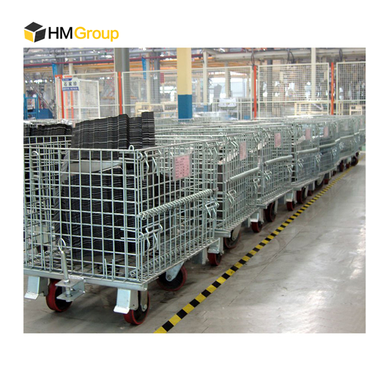 Factory Direct Sales Warehouse Heavy Duty Storage Mild Steel Stackable Wire Mesh Pallet Cage With Wheels