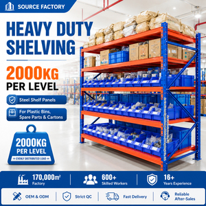 2000KG Adjustable 5 Storage Levels Heavy Duty Shelving System For Bins Spare Parts And Cartons Steel Decks Panel Racking