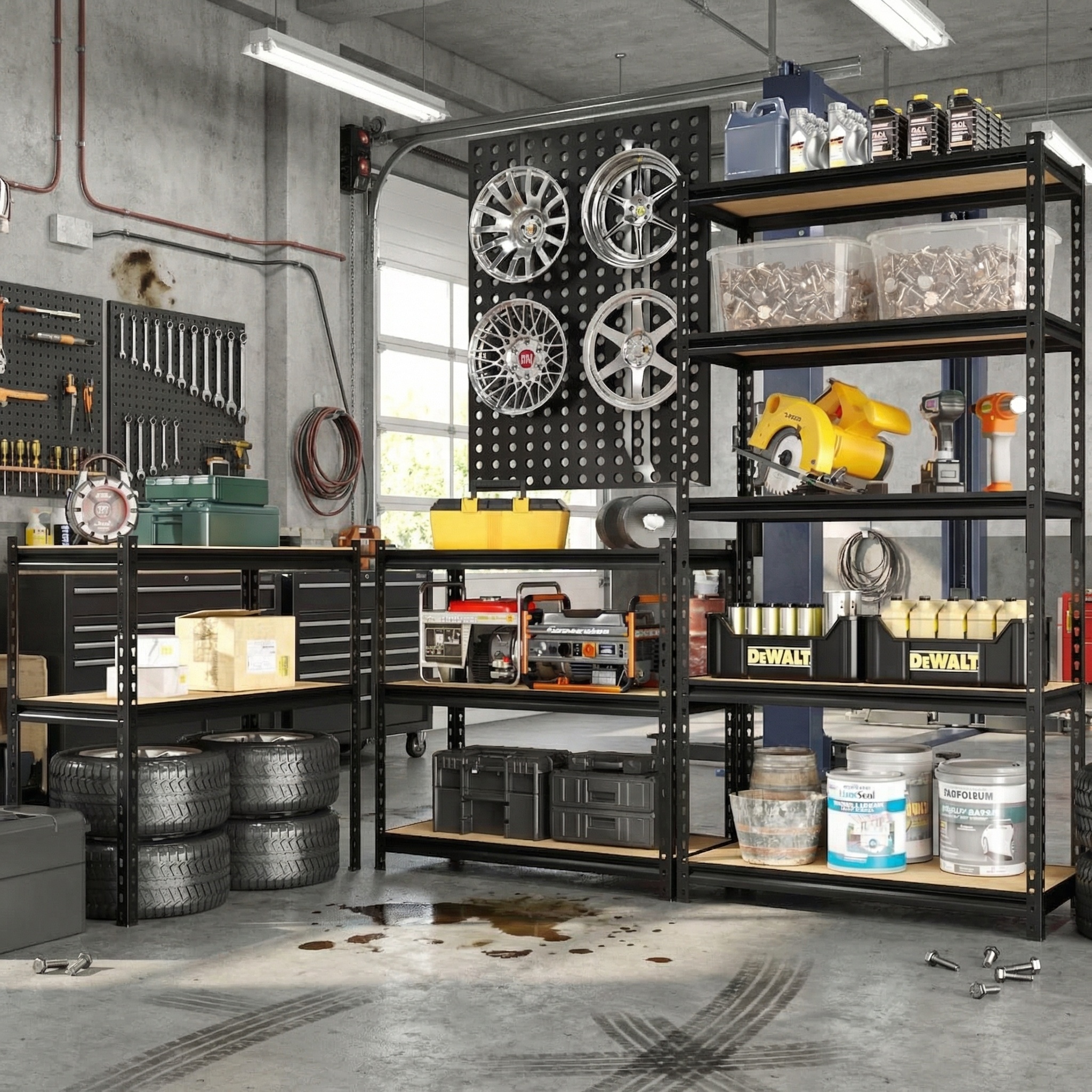 60" H X28 W X12 D 5-Shelf Rack Industrial Steel Adjustable Heavy-Duty Tall Shelving Units Black Boltless Racking Warehouse Use