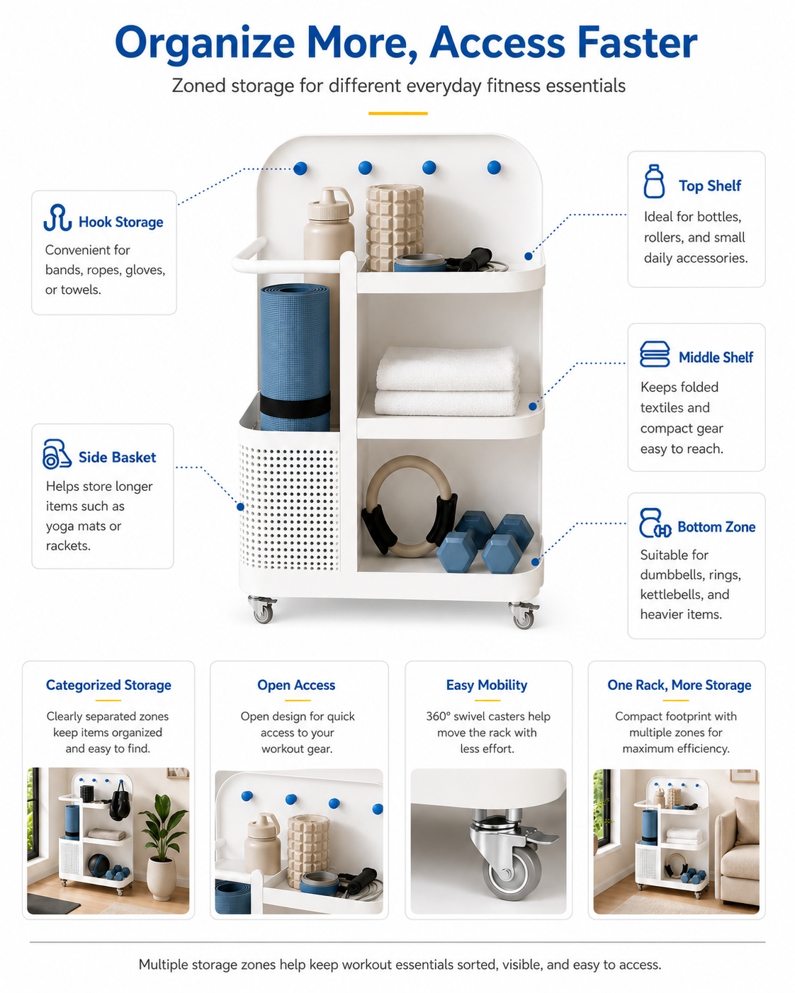 Wheeled Sports Equipment Storage Rack Showcase 3