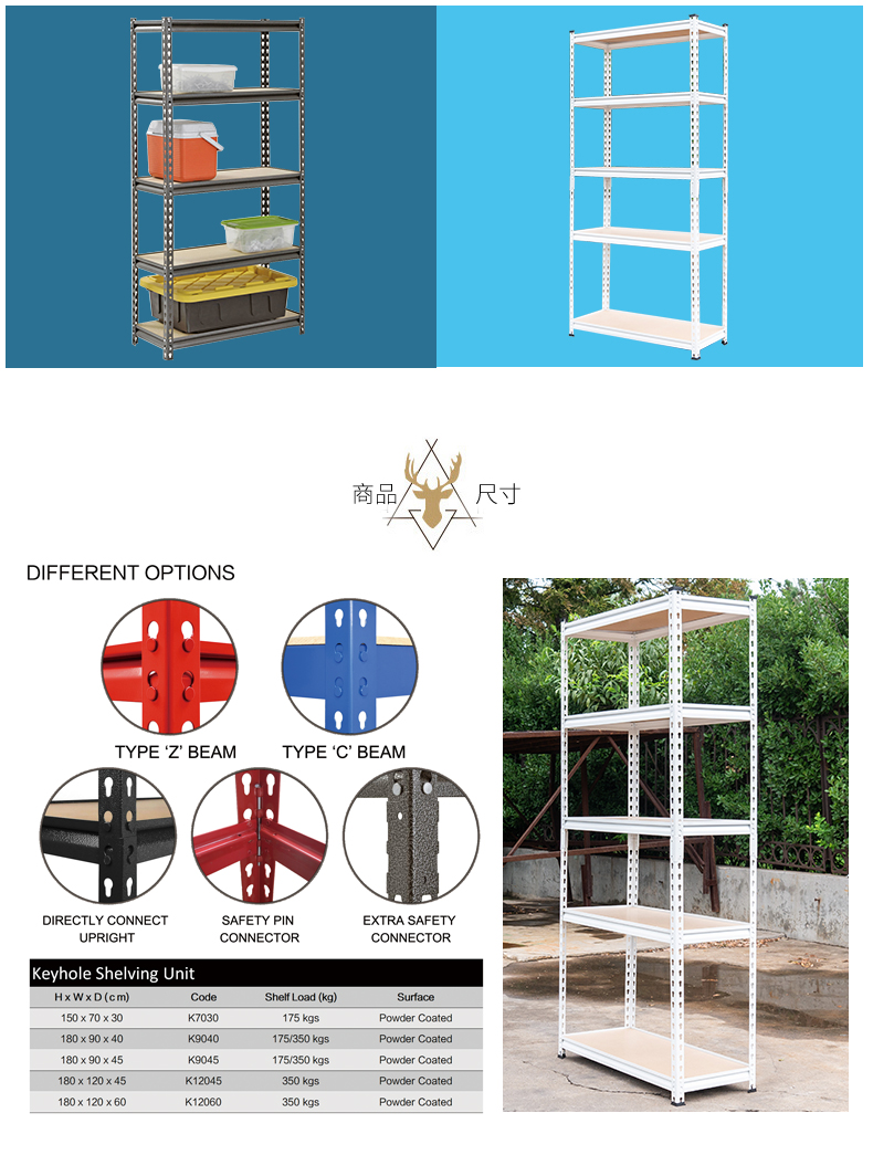 5 Layer Industrial Warehouse Storage Shelving Racks Heavy Duty Adjustable Boltless Rivet Rack Powder Coated Corrosion Protection