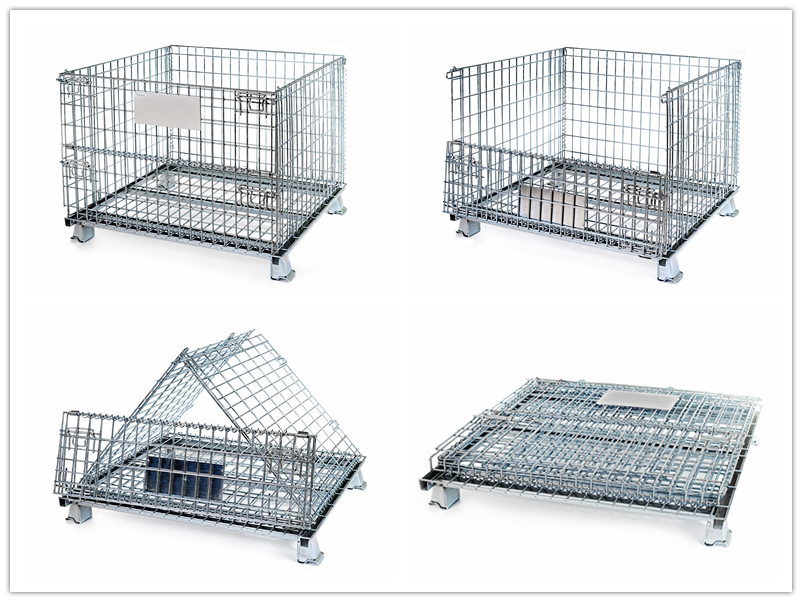 Galvanized Coated Wire Mesh Stacking Pallet Warehouse Foldable Wire Container
