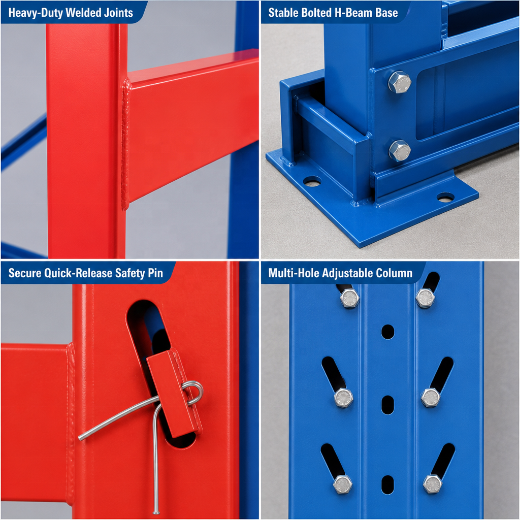 Large Loading Capacity Adjustable Double Arm Custom Cantilever Rack for Industrial Storage Long Timber Steel Profile Metal Rods