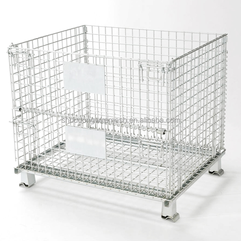 Heavy Duty Foldable Lockable Stackable Wire Mesh Warehouse Transport Metal Storage Bulk Pallet Cage