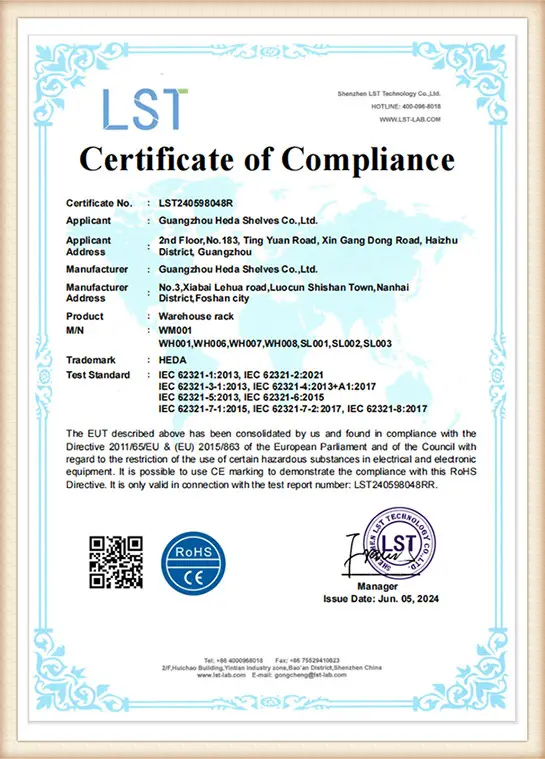 European Warehouse Rack Certification Document