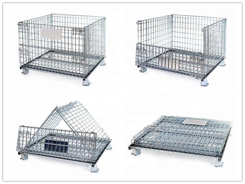 Galvanized Coated Wire Mesh Stacking Pallet Warehouse Foldable Wire Container