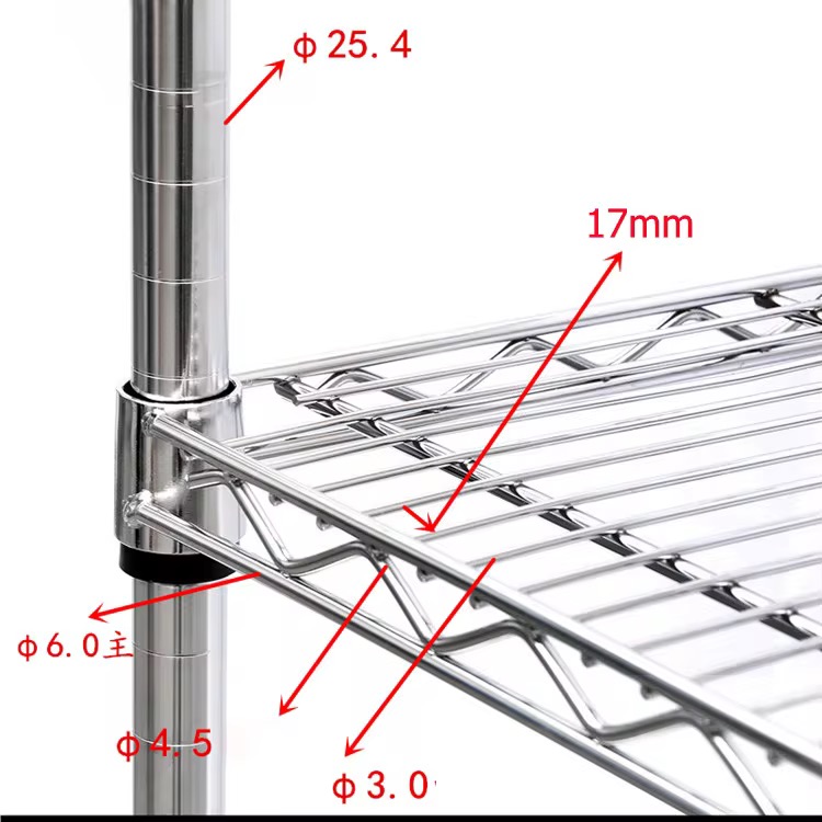 Heavy-Duty 5-Tier Industrial Warehouse Metal Rack Chrome Polishing Wire Shelving with Wire Mesh Shelf Durable 4 Tiers Shelf