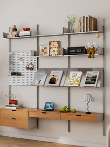 Wall Mount Pegboard Display Rack, Adjustable Multi-Tier Stainless Steel Storage Shelf, Wall Storage Cabinet For Living Room