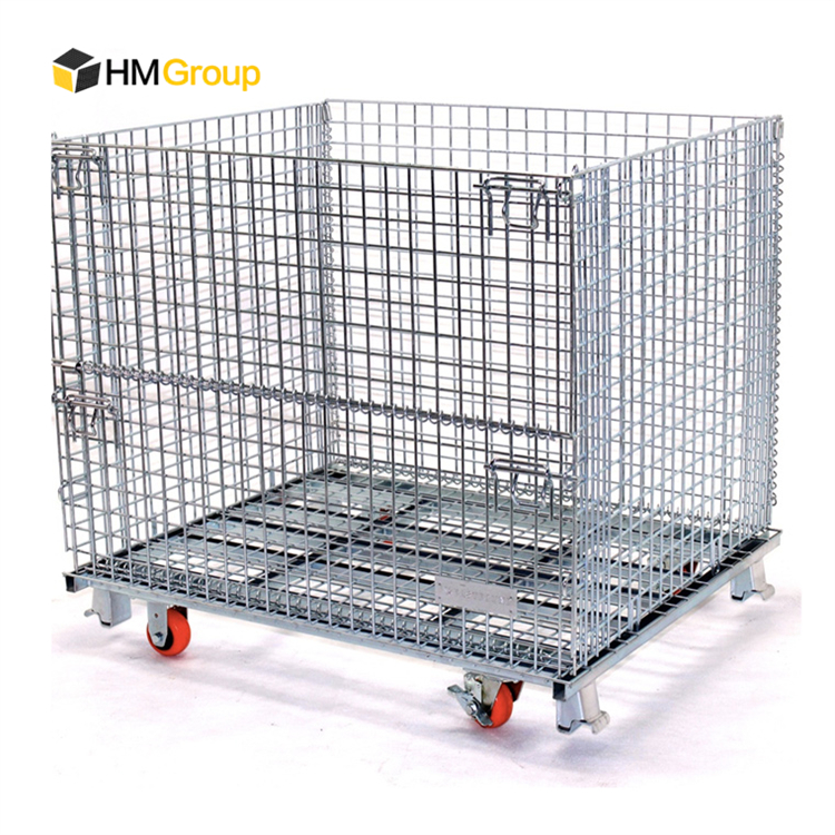 Factory Direct Sales Warehouse Heavy Duty Storage Mild Steel Stackable Wire Mesh Pallet Cage With Wheels