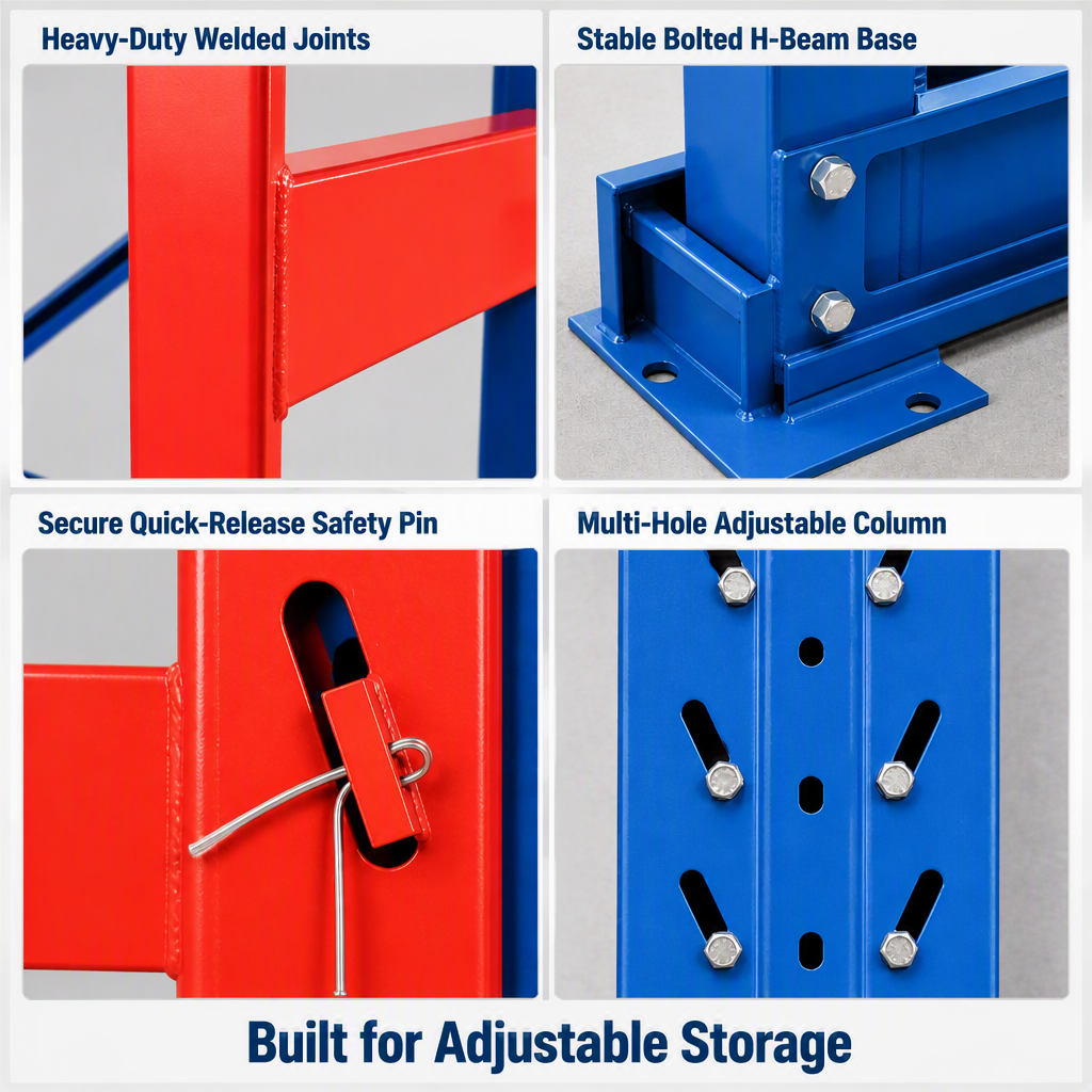 Large Loading Capacity Adjustable Double Arm Custom Cantilever Rack for Industrial Storage Long Timber Steel Profile Metal Rods