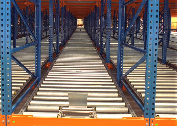 Steel Heavy Duty Large Load Capacity Gravity Pallet Racking System for Food Beverage Warehouse Storage