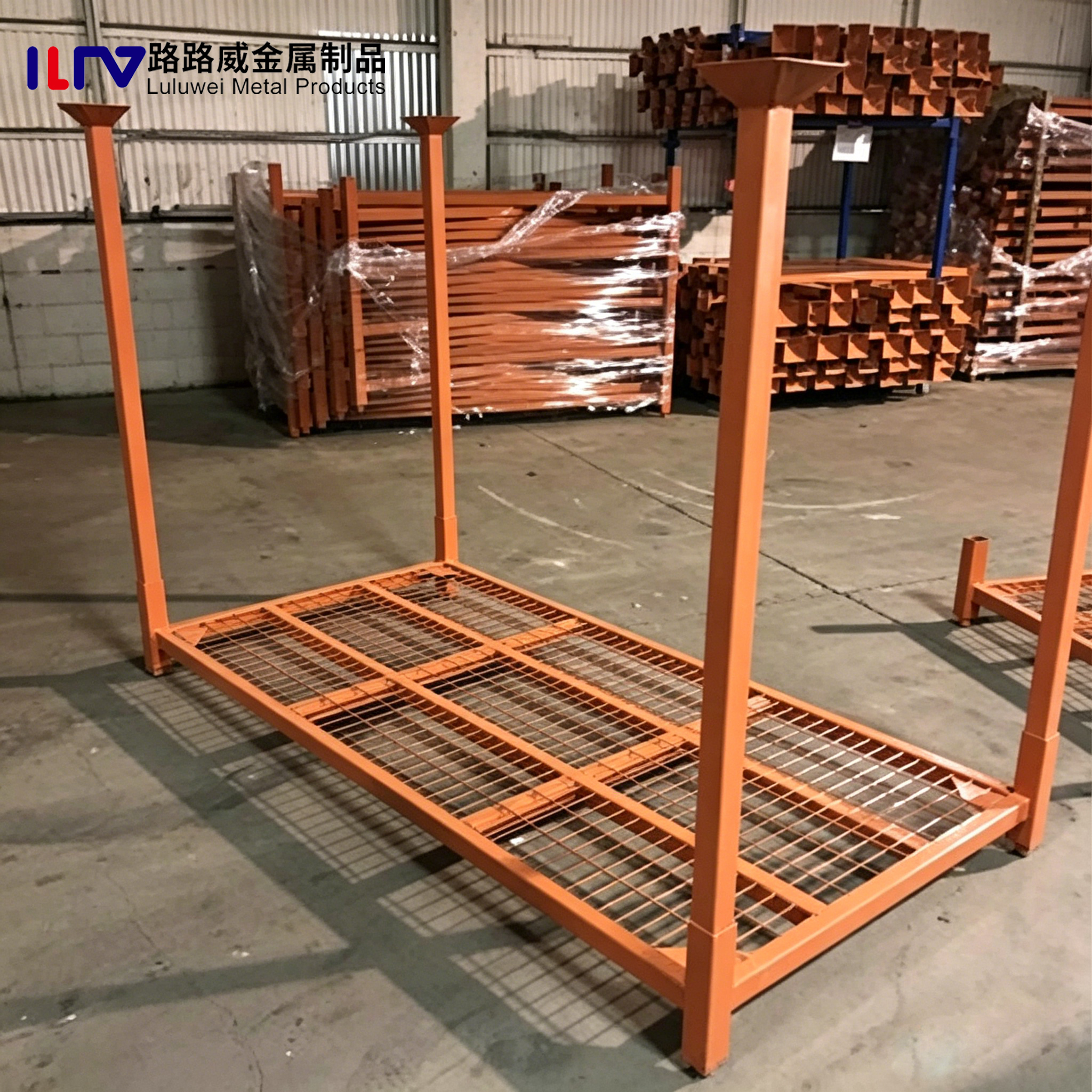 Warehouse Storage Steel Stackable Racks Portable Stacking Racking with Mesh Pallet