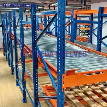Gravity flow pallet racking with roller lanes