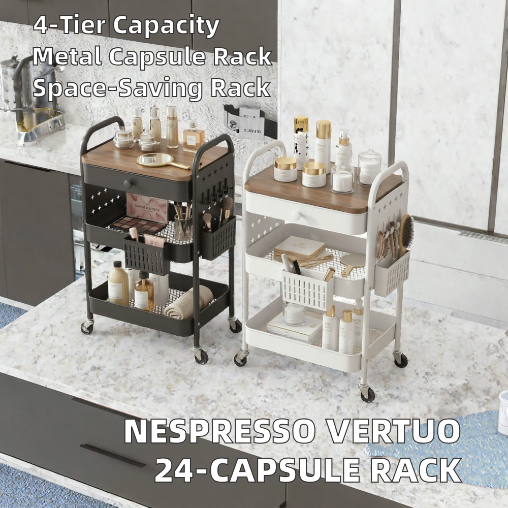 Metal Rolling Storage Cart 3 Tier Utility Rack with Drawer Side Mesh Shelves for Kitchen Bathroom Vanity