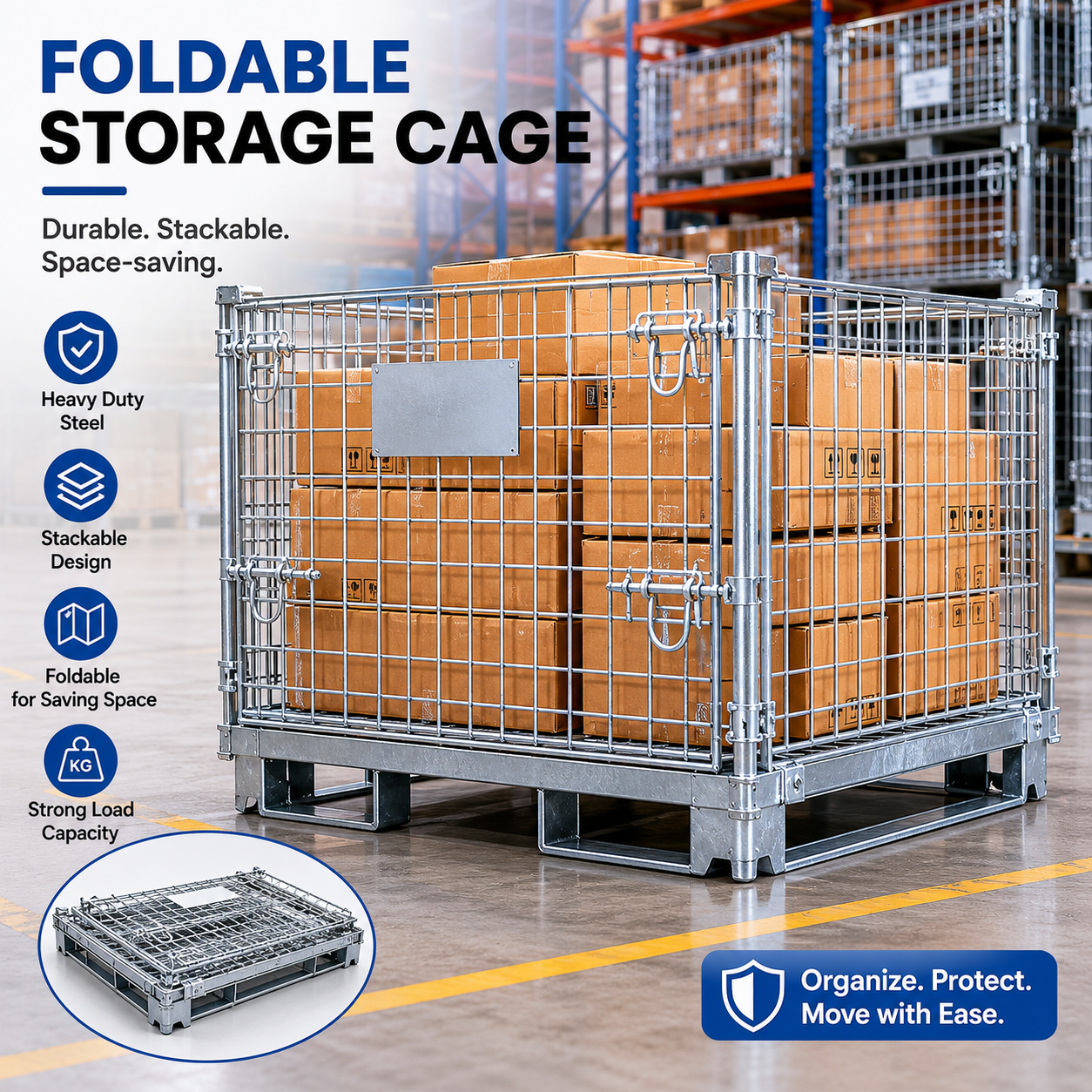 OEM ODM Metal Wire Mesh Cage Heavy Duty Stackable Pallet Bin Factory Direct Supply Logistics Storage Cage