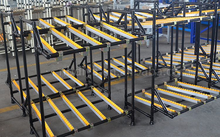 Customization Industrial Heavy Duty Adjustable Sliding Carbon Steel White/Black Gravity Flow Pipe Racks Wheels for Warehouse